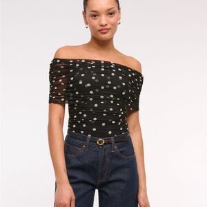 Abercrombie & Fitch Black Polka Dot Off-Shoulder Bodysuit